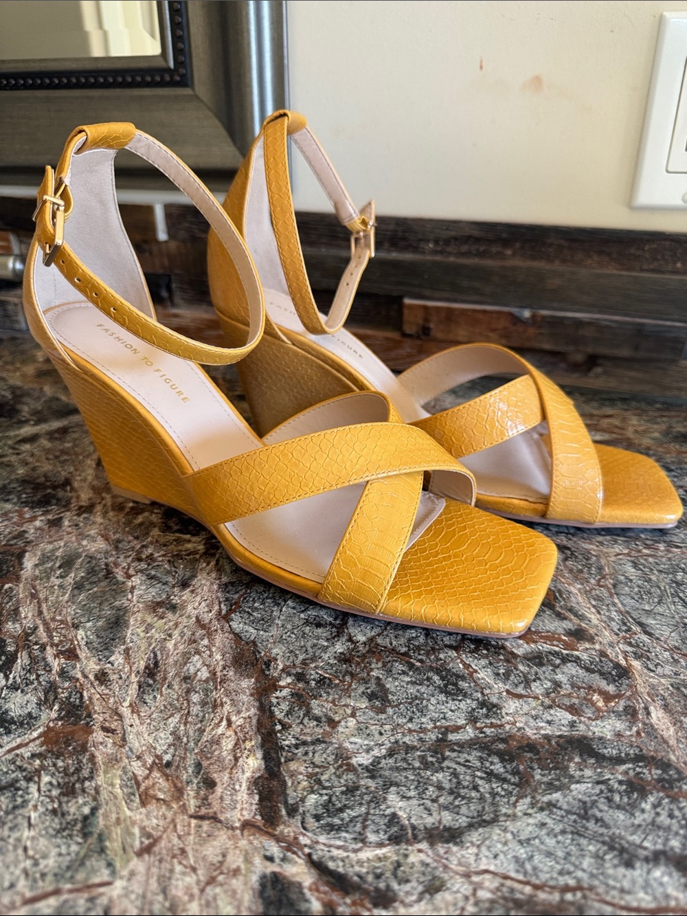 Fashion to Figure Mustard Wedge Sandals with Ankle Strap